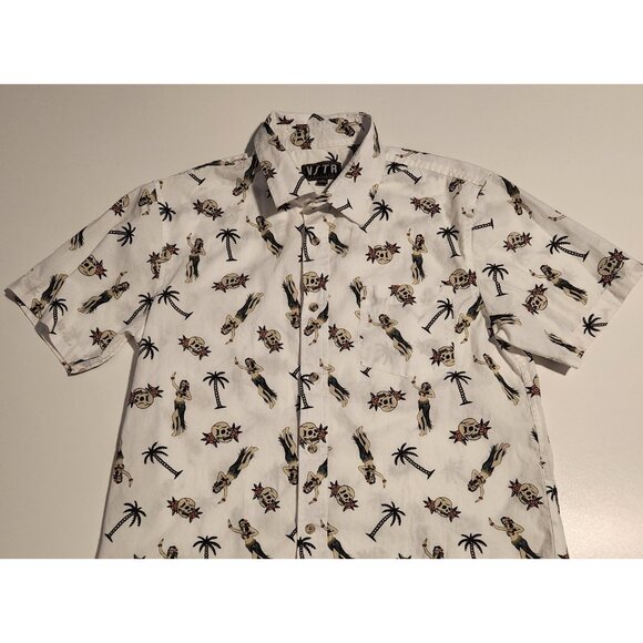 VSTR Button-Up Shirt Skull Hula Dancers Palm Trees Pattern Unique Mens Medium - Picture 8 of 14